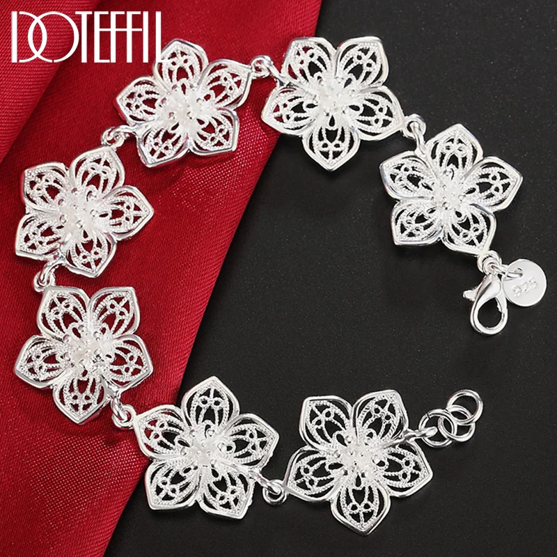 DOTEFFIL 925 Sterling Silver Seven Flowers Bracelet For Women Jewelry