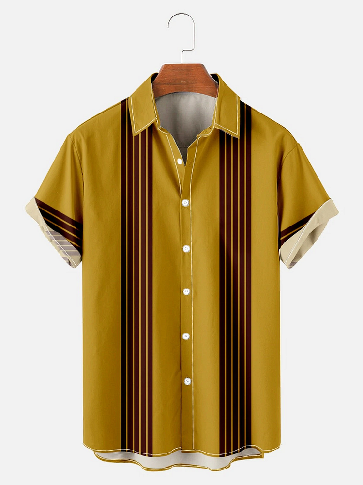 Mens Comfortable Casual Ethnic Stripes Design Hawaiian Short Sleeve Shirts