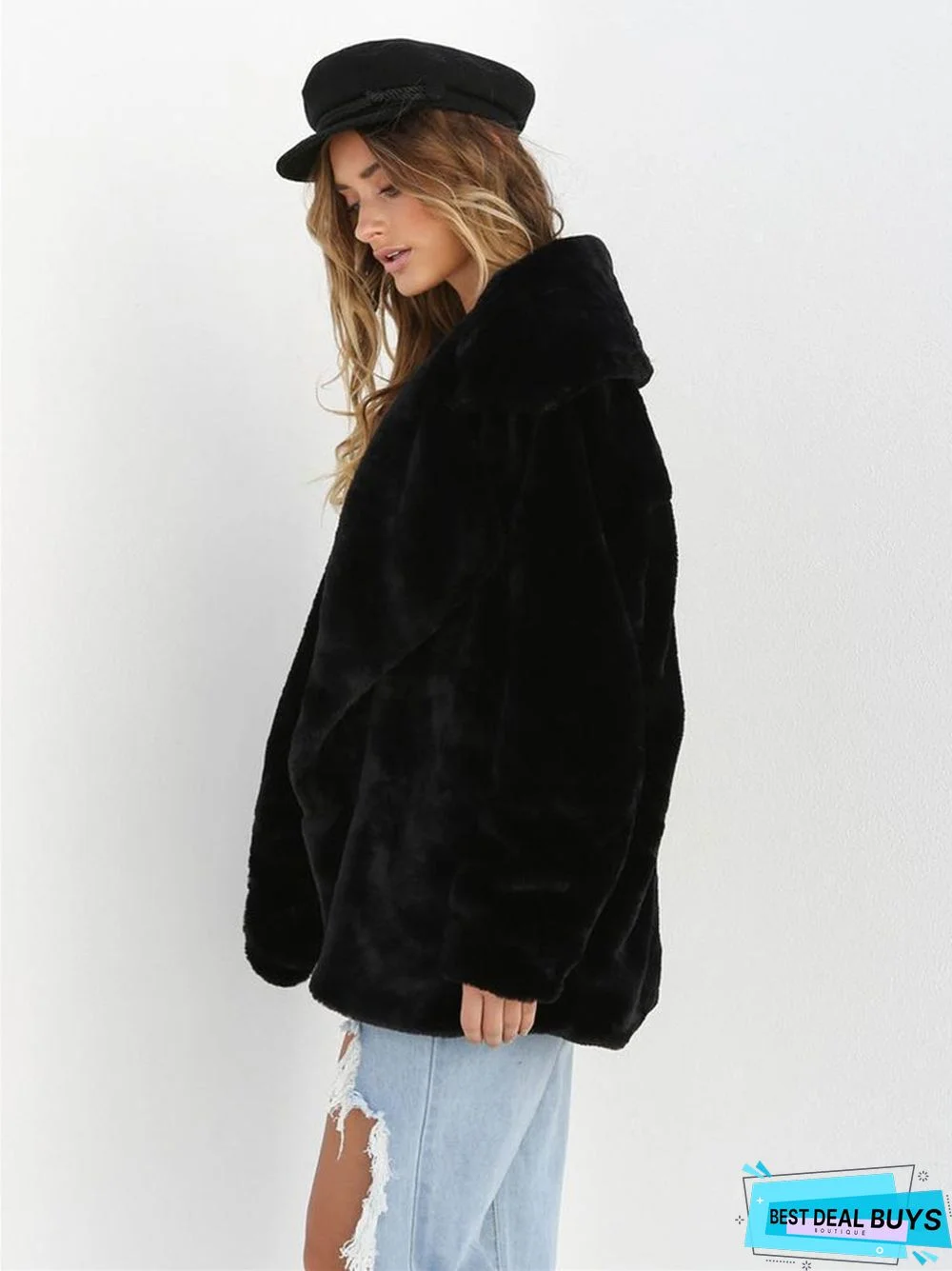 Fashion Solid Color Sexy Plush Lapel Coat