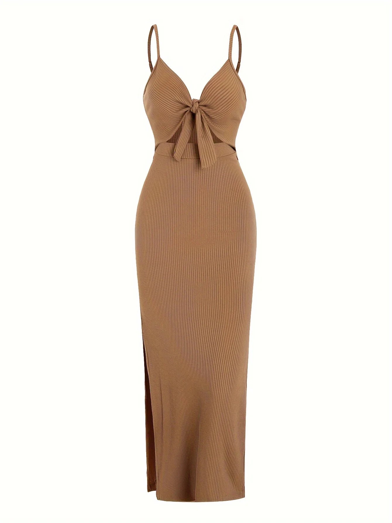 knit simple sleeveless suspender dress in spring and summer, leaking back and sexy long skirt with neck. Aiertu