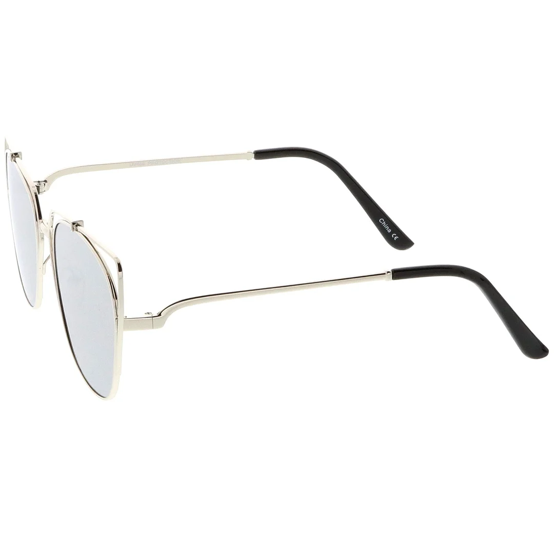 Women's Open Metal Cat Eye glasses With Mirrored Flat Lens And Slim Arms 55mm