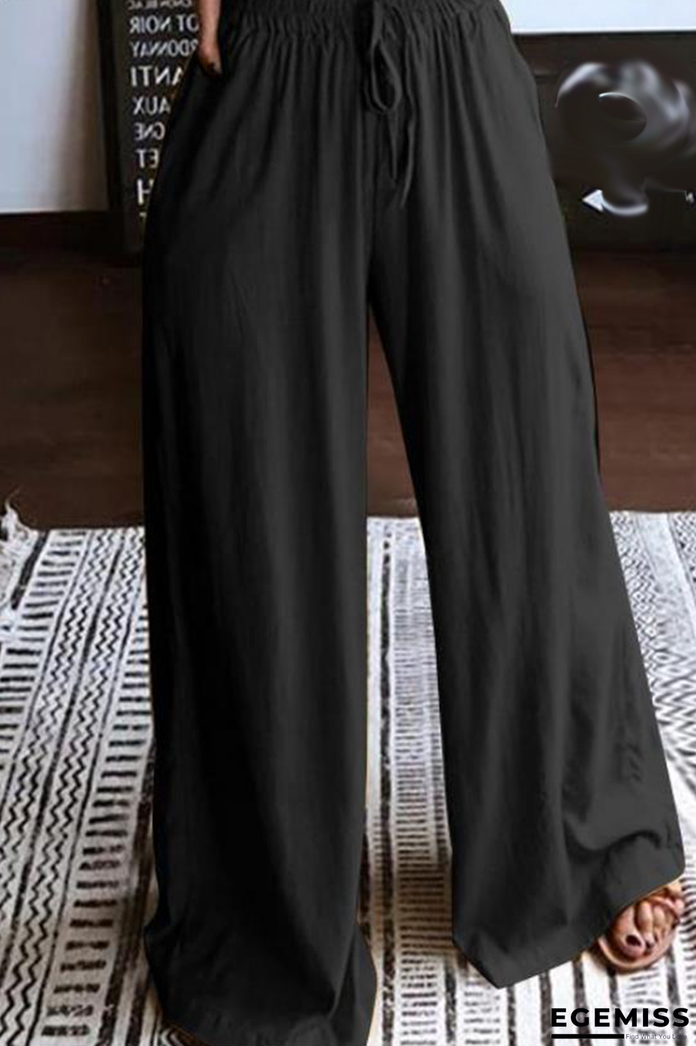 Black Casual Solid Patchwork Loose High Waist Wide Leg Solid Color Bottoms | EGEMISS