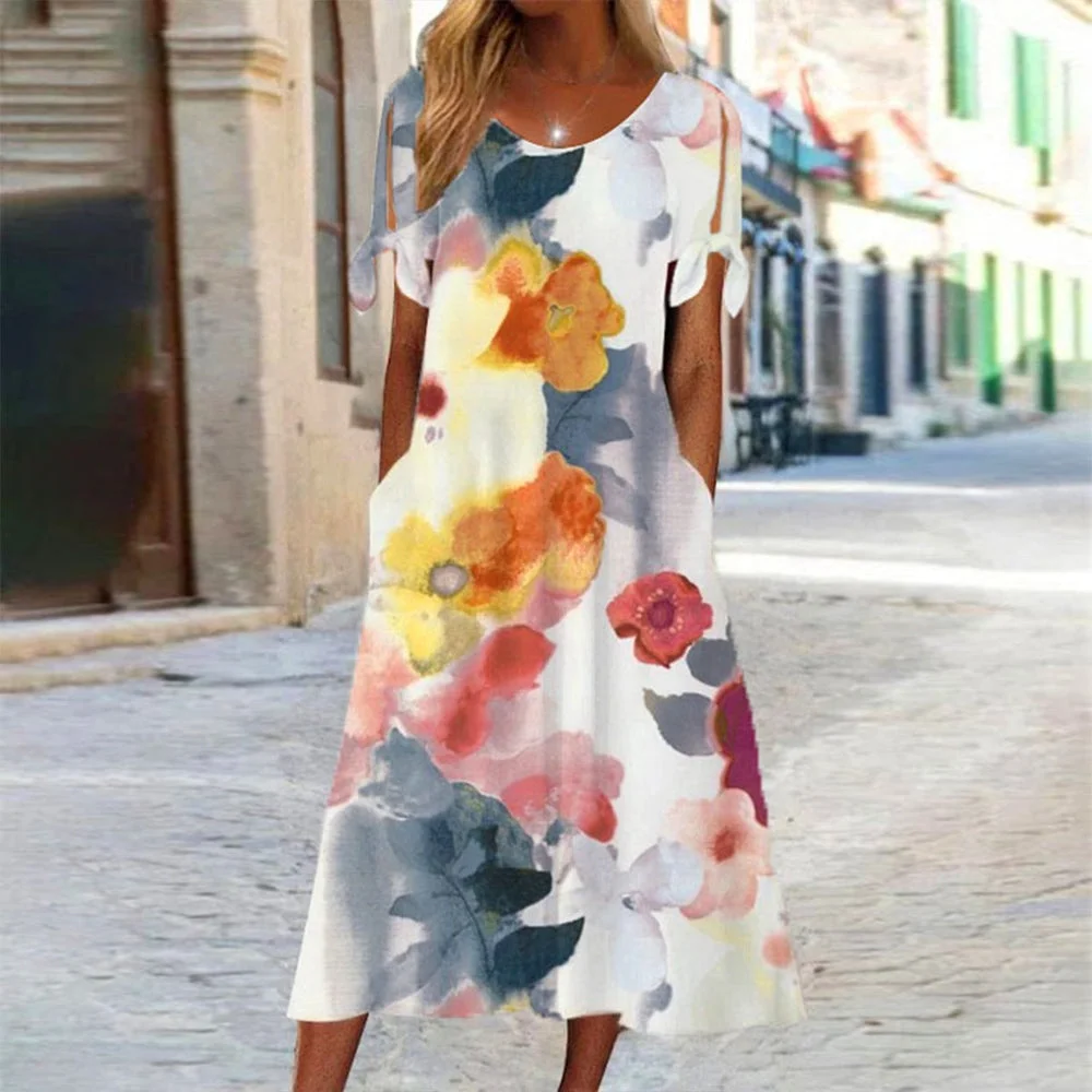 Groovy Short Sleeve Print Midi Dress