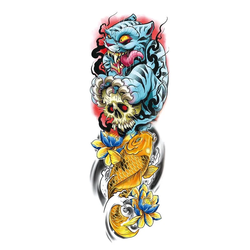 Temporary Tattoos Snake Lion Asian Fake Tattoo Tiger For Men Waterproof Art Mermaid Sticker Paste on Arm Leg Tattoos Body Art