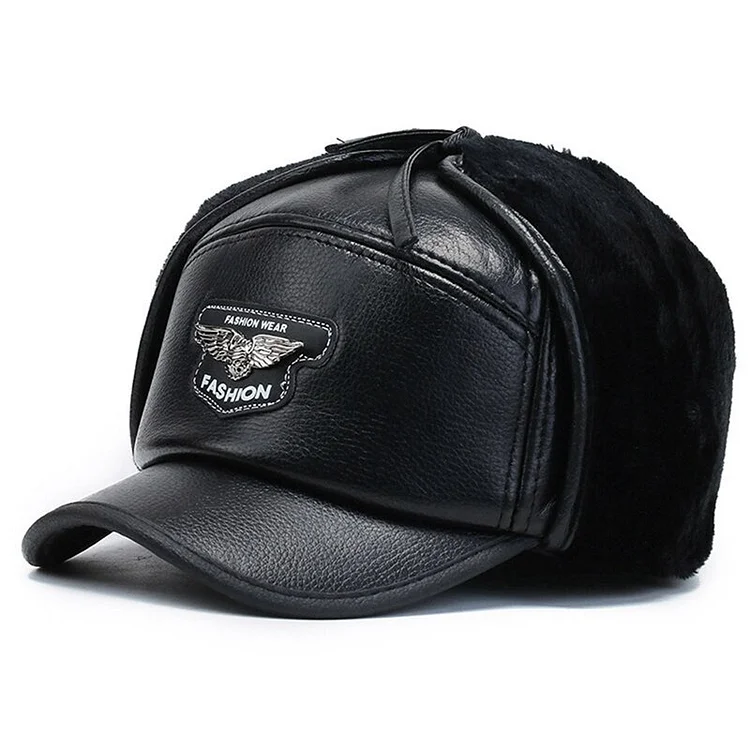 Men Sport Sunscreen SunShade Baseball Cap Winter Elderly Men Letter Windproof Protect Ears Warm PU Leather Adjustable Hats
