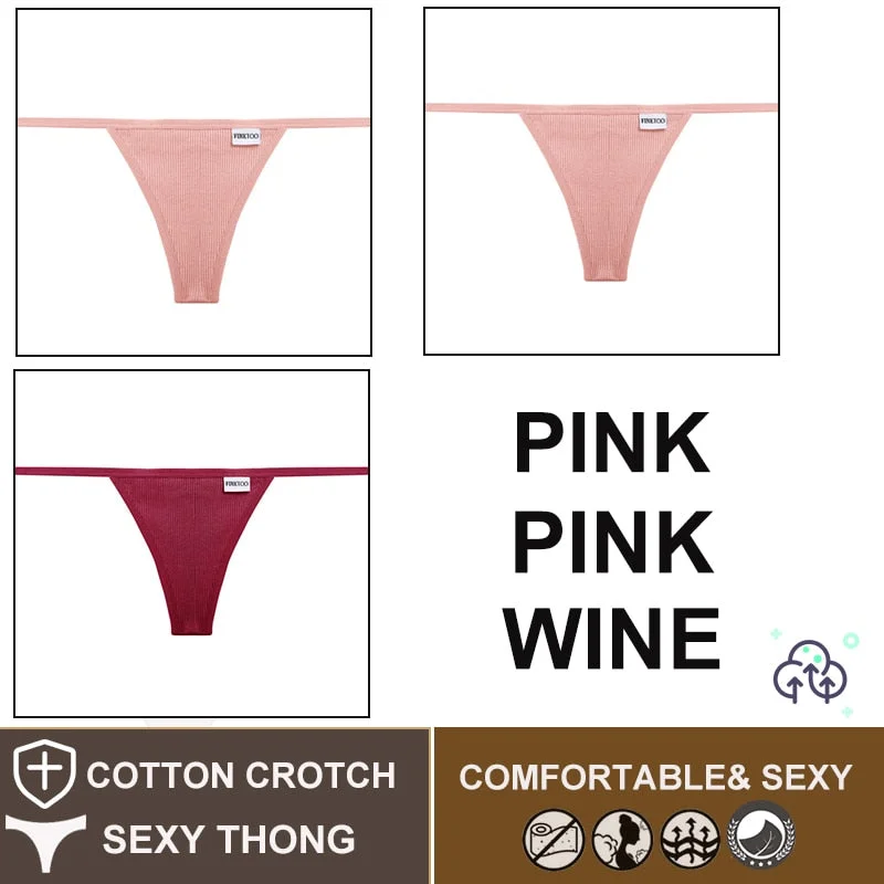 FINETOO 3PCS/Set M-XL Sexy G-string Panties Cotton Women's Underwear Girls Female Underpant Pantys Ladies Bikini Thong Lingerie