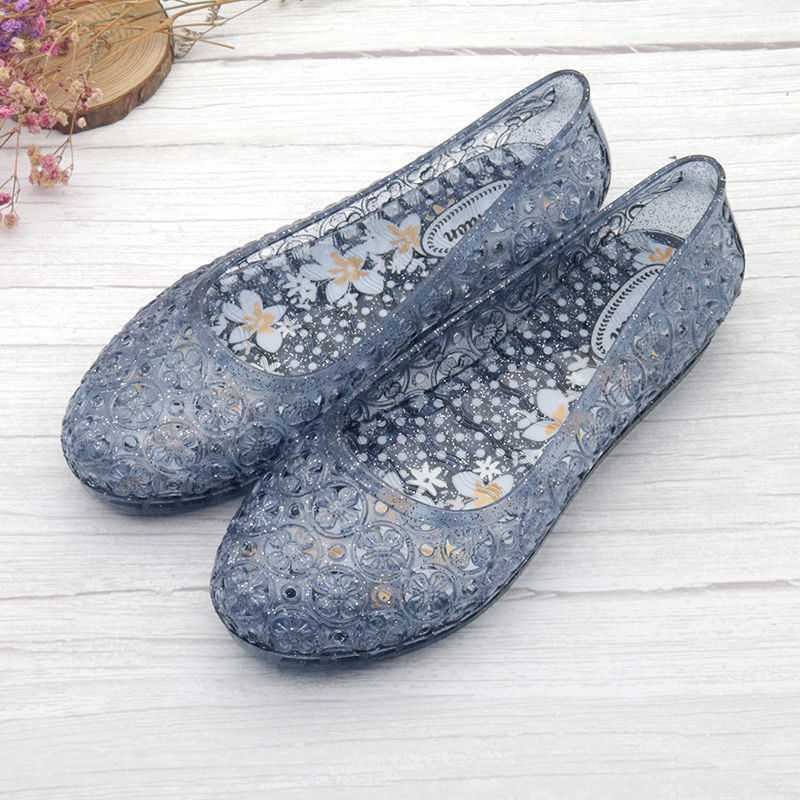 Floral Clear Jelly Sandals For Women Summer Beach Shoes Girls White Wedge Sandals Slip On Hole Shoes Ladies Transparent Sandals