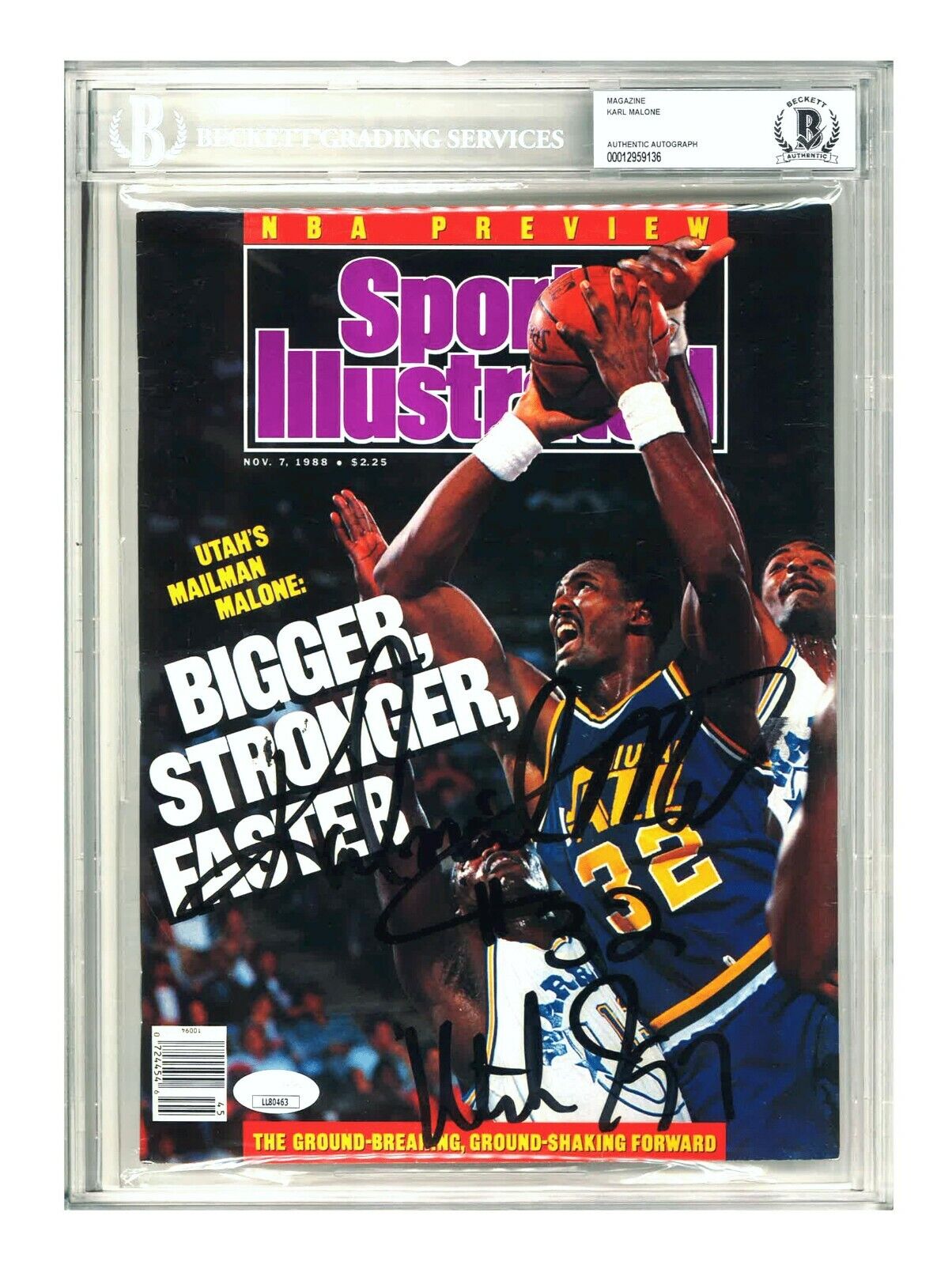 Karl Malone Signed Sports Illustrated Magazine Jazz BAS Encapsulated Photo Poster painting Auto