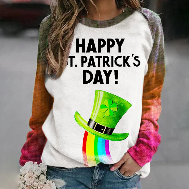 St. Patrick'S Day Trefoil Print Long Sleeve Sweatshirt