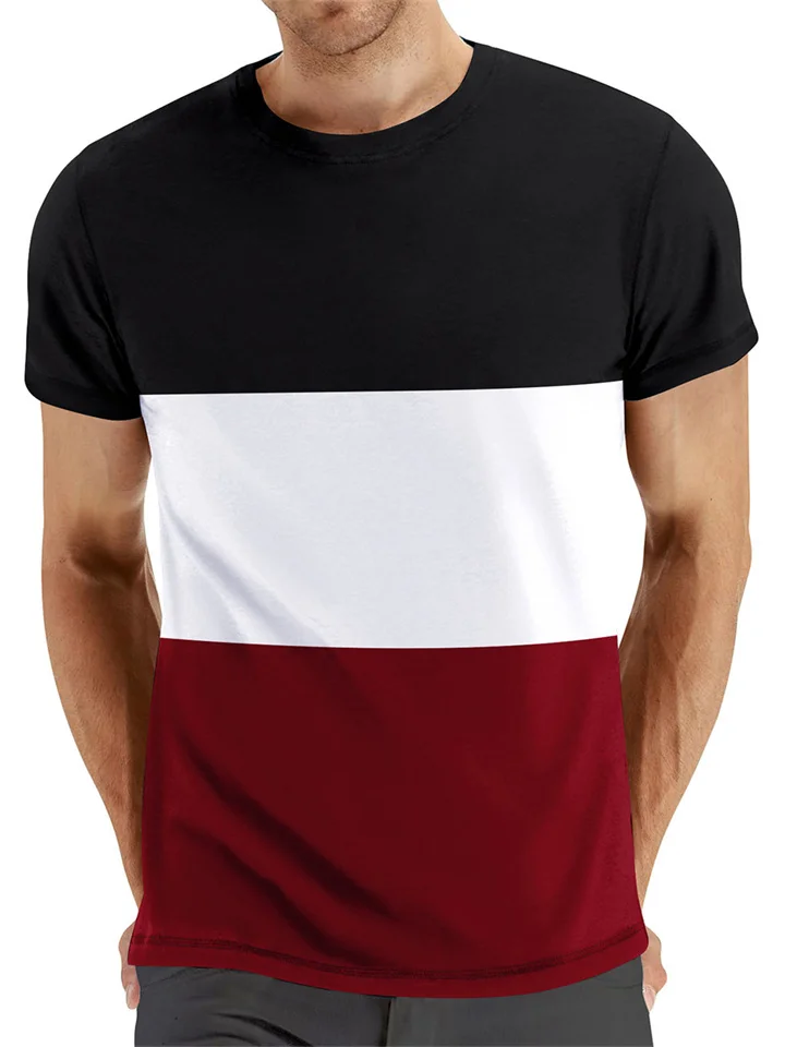 Summer Casual Round Neck Short-sleeved Men's Tops Tricolor Round Neck Men's Fashion Fitness Sports T-shirt