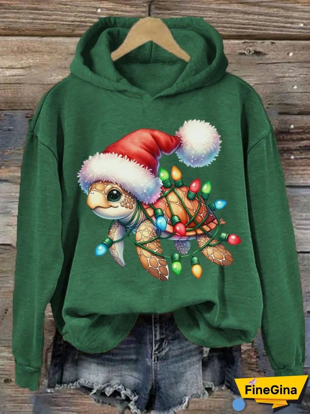 Women's Santa Turtle Christmas Mele Kalikimaka Print Hoodie