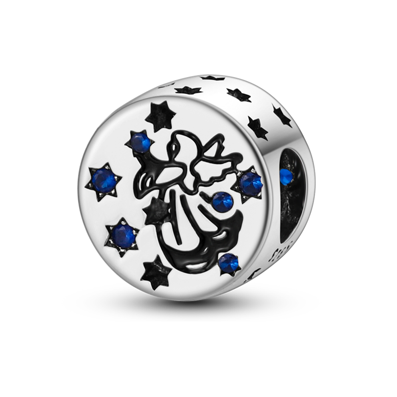 925 Sterling Silver Angels and stars Pendant Clear CZ Charm fit Charm Bracelet DIY Jewelry KTC319