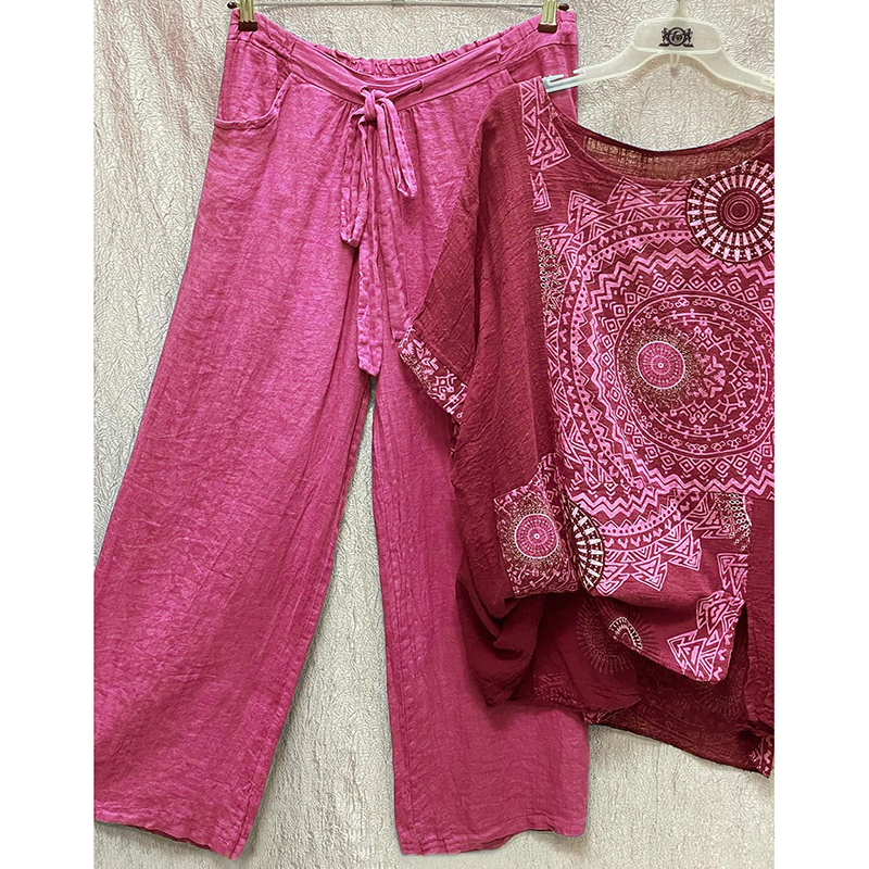 Casual Printed Short Sleeve Top Pants Two Piece Set