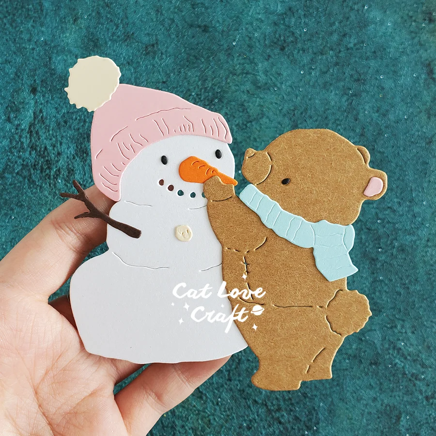 Nigikala Bear making a snowman Metal Cutting Dies Scrapbooking Stencil Die Cuts Card Making DIY Craft Embossing New Dies For 2023