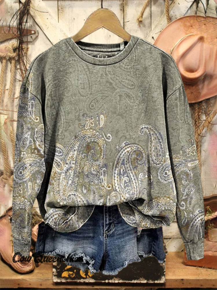 Vintage Print Casual Sweatshirt Multicolor / S