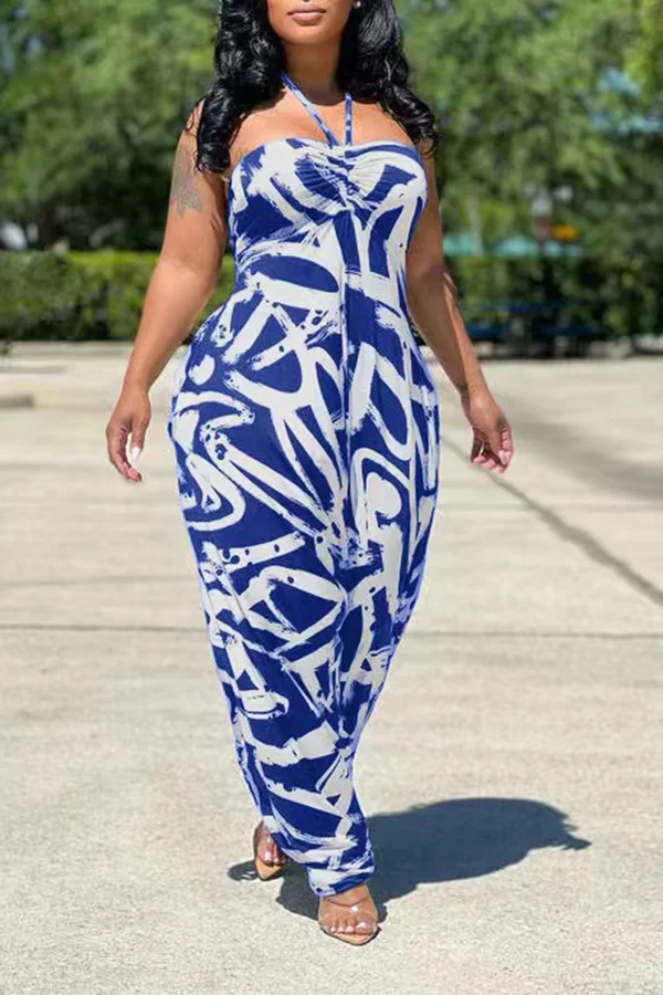 Print Halter Neck Loose Jumpsuit