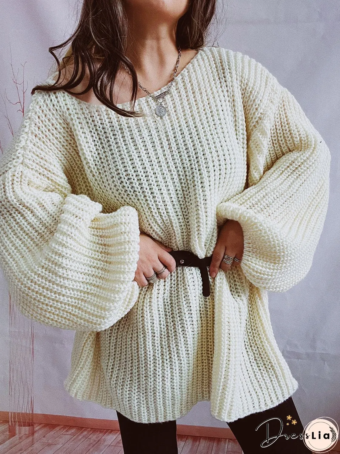 Boat Neck Long Sleeve Sweater with Belt