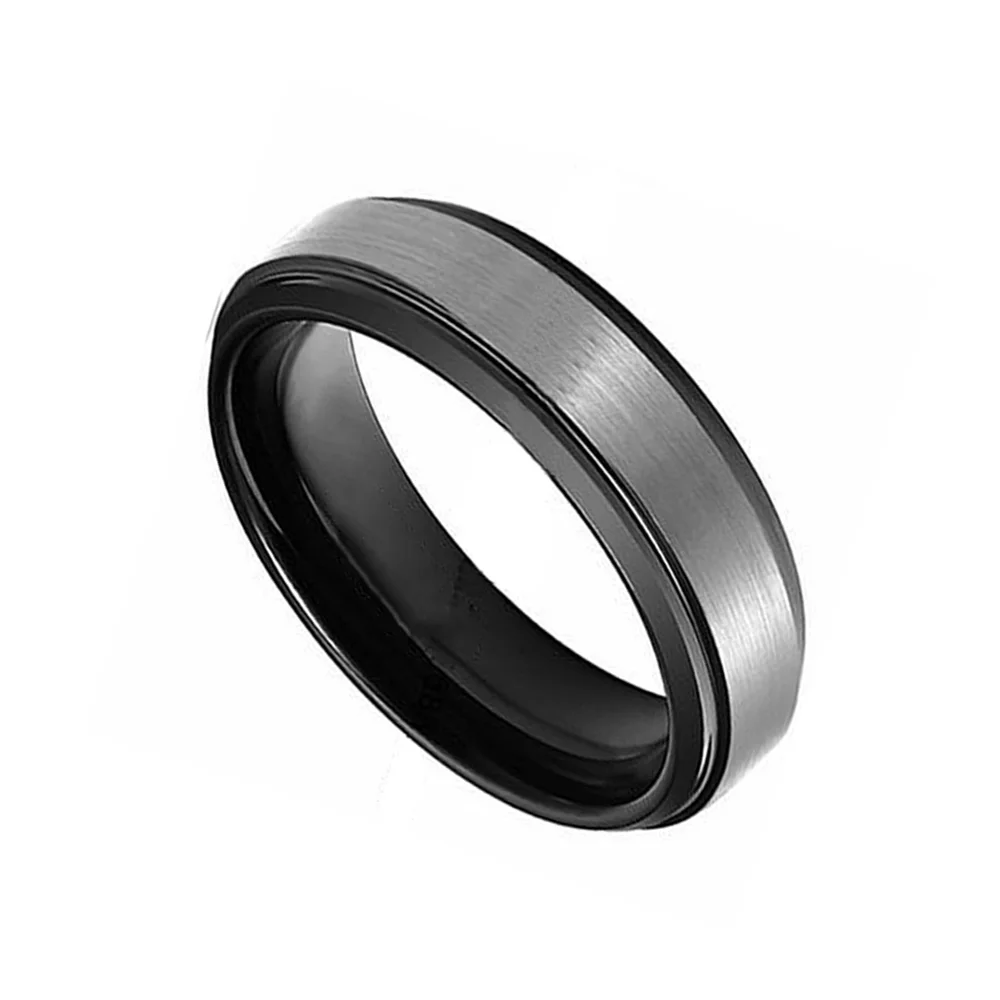6mm 8MM Unisex Tungsten Carbide Rings Gray Brushed Black Interior with Step Edge