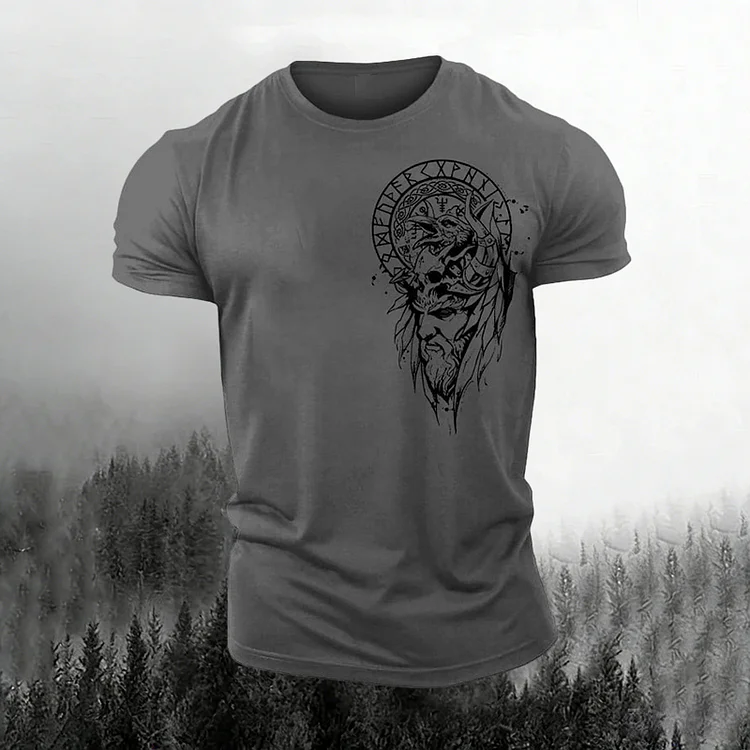 Men's Retro Viking Rune Print Short-sleeved T-shirt