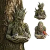 Bird Feeding Sculpture with Hidden Hang Hole Ancient Tree Bird Feeder Resin Birds Feeding Station Ornament for Patio/Backyard/Balcony