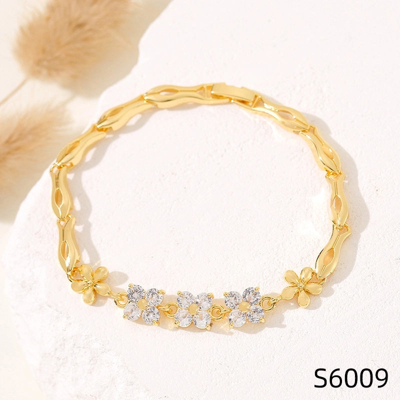 Minimalist Flower Copper Inlay Zircon Bracelets