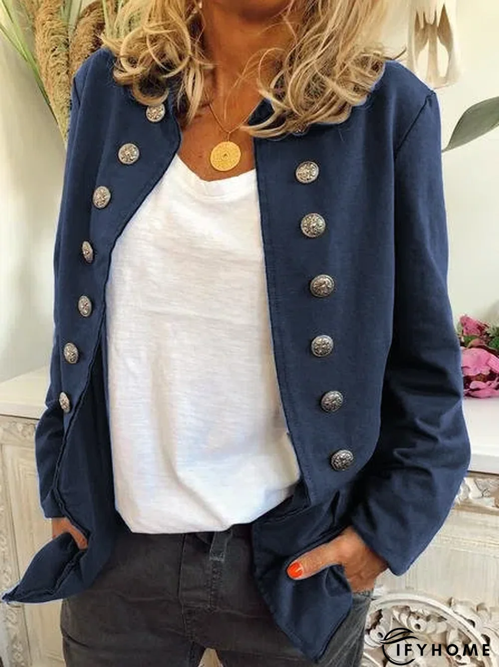 Buttoned Long Sleeve Jacket | IFYHOME