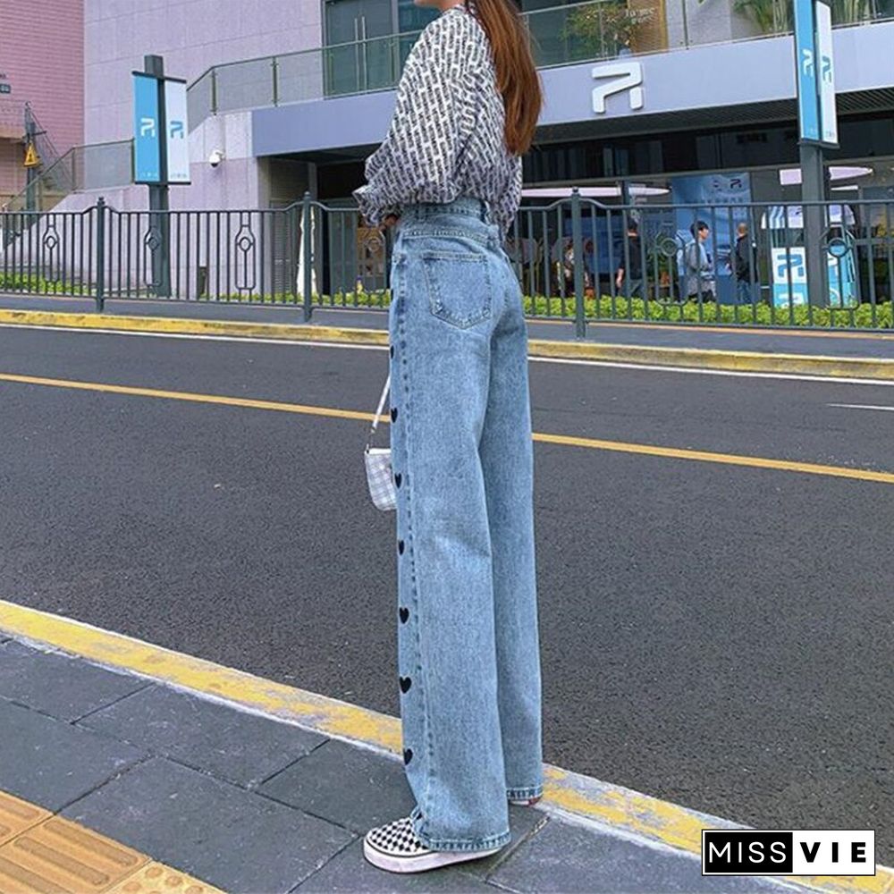 High Waisted Womans Jeans Blue Vintage Style Denim Clothing Streetwear Quality Fashion