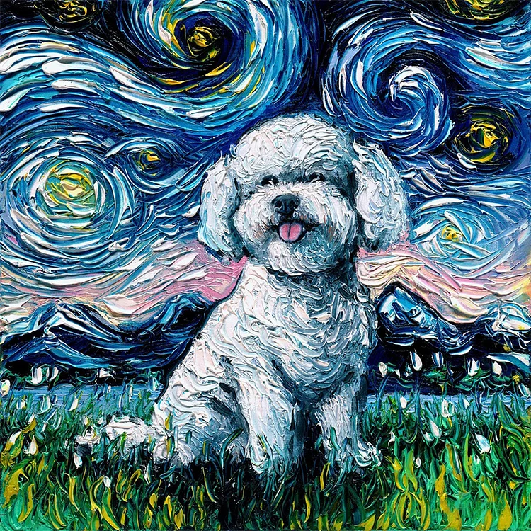 Ericpuzzle™ Ericpuzzle™Van Gogh Starry Sky - Bichon Frise Wooden Puzzle