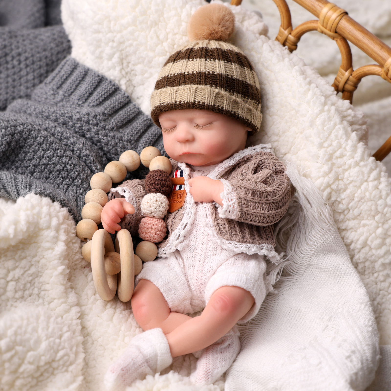 Babeside Noah 12' Realistic Silicone Sleeping Baby Little Infant Boy Best Gift for Kids Grey-Boy