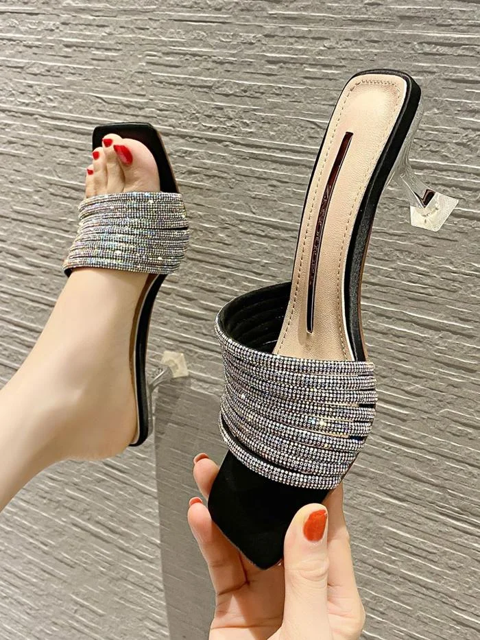 Rhinestone stiletto high-heeled slippers
