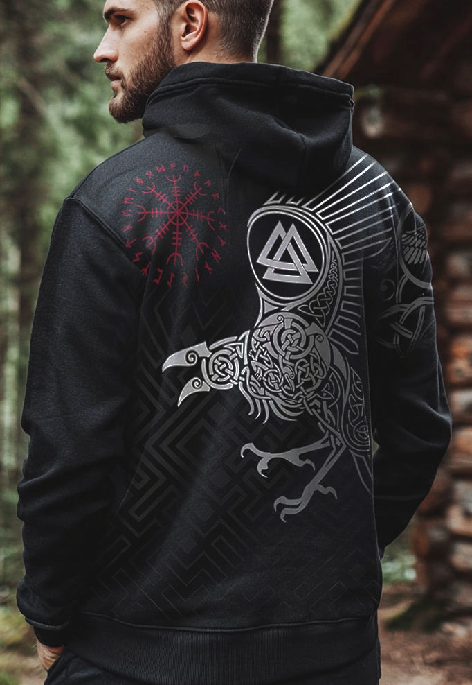 Vikings Printed Totem Vintage Raven Rune Unisex Casual Sports Hoodie / Rvogue / Rvogue