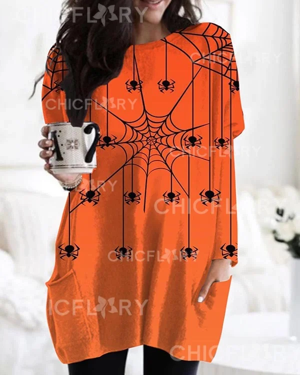 Halloween Long Sleeve Casual Pocket T-Shirt Top