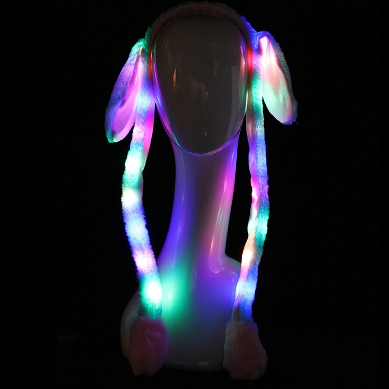 In Stock Hot Sale TikTok Moving Rabbit Ears Headband Pinch Ears Moving LED Light Cute Airbag Cap
