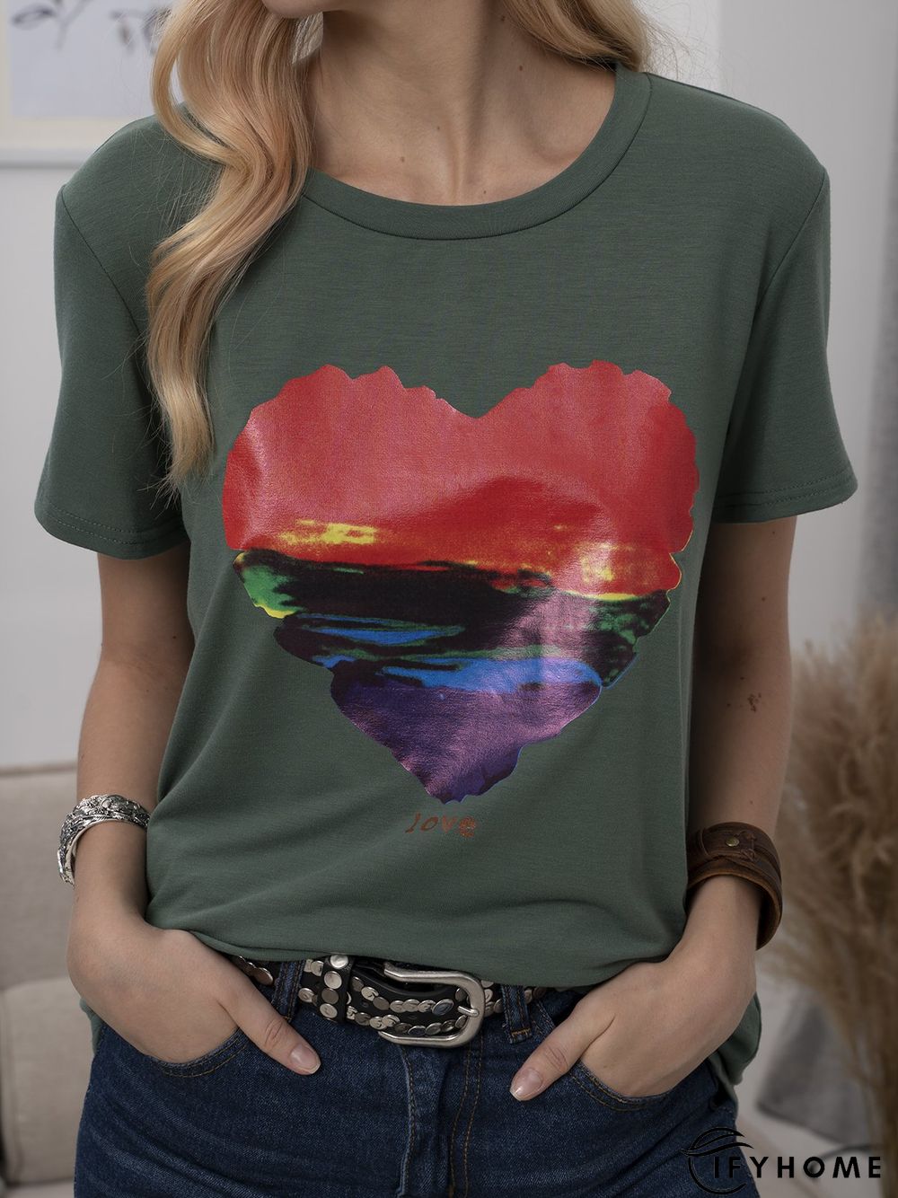 Plus Size Cotton-Blend Short Sleeve Geometric Casual T-shirt | IFYHOME