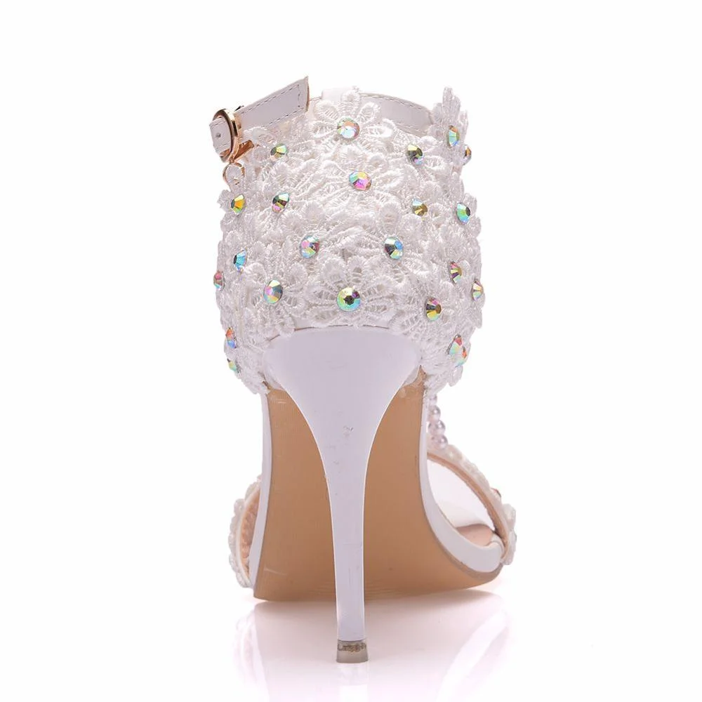 Comemore Crystal Queen Women Sandals Flowers Pearl Stilettos Bridal 9cm Evening Party High Heels Bridal Pumps Wedding Shoes 2021