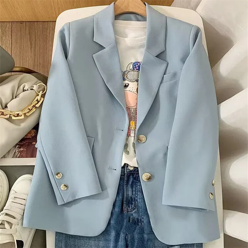 Toloer Toloer Jacket Female Spring New Korean Version Classic Two Buckle Temperament Lemon Color Loose Casual Web Celebrity Small Suit-Outfit Ideas
