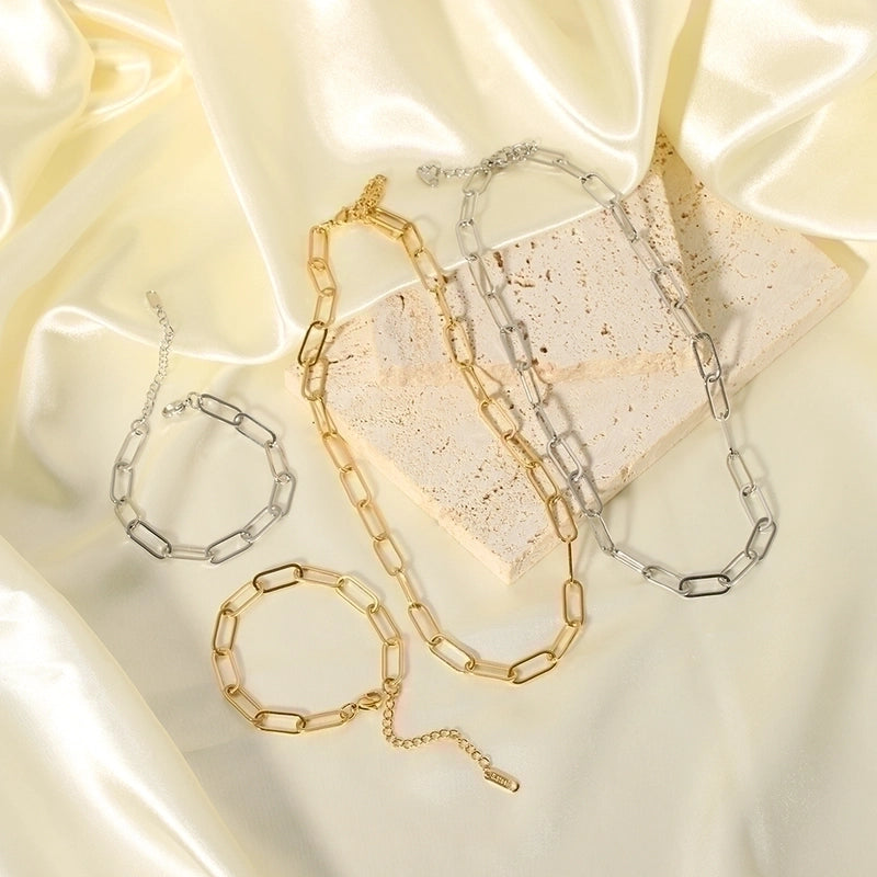 201 Stainless Steel 18K Gold Plated Hip-Hop Streetwear Plating Solid Color Bracelets Necklace