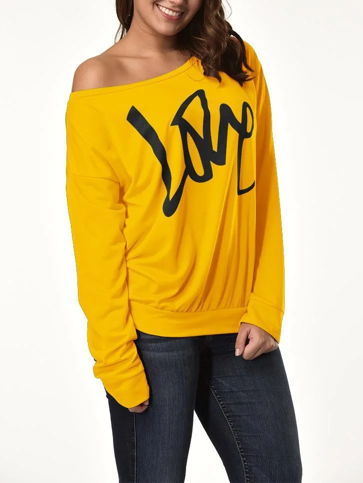 LOVE Print One Shoulder Pullover Sweatshirt