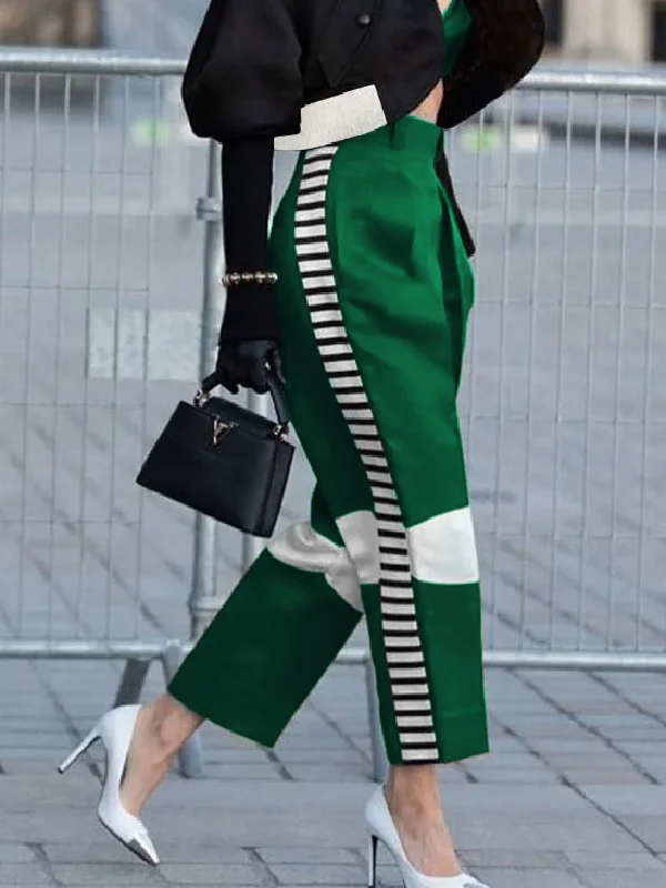 High Waisted Contrast Color Pants Trousers