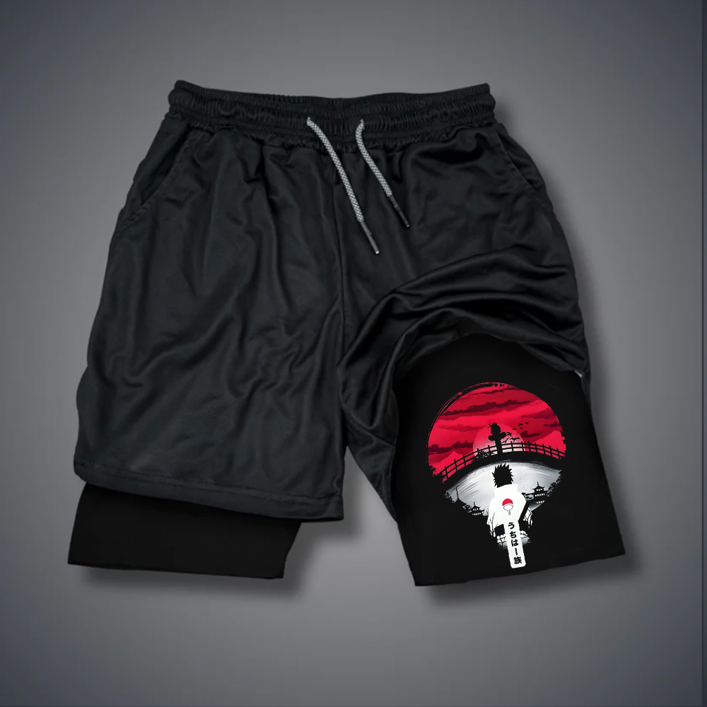 Men's Ninja Anime Silhouette Print Double Layer Gym Shorts