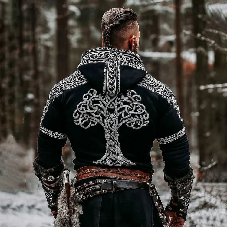 Men's Vintage Viking Tree Of Life Celtic Knot Art Print Hoodie