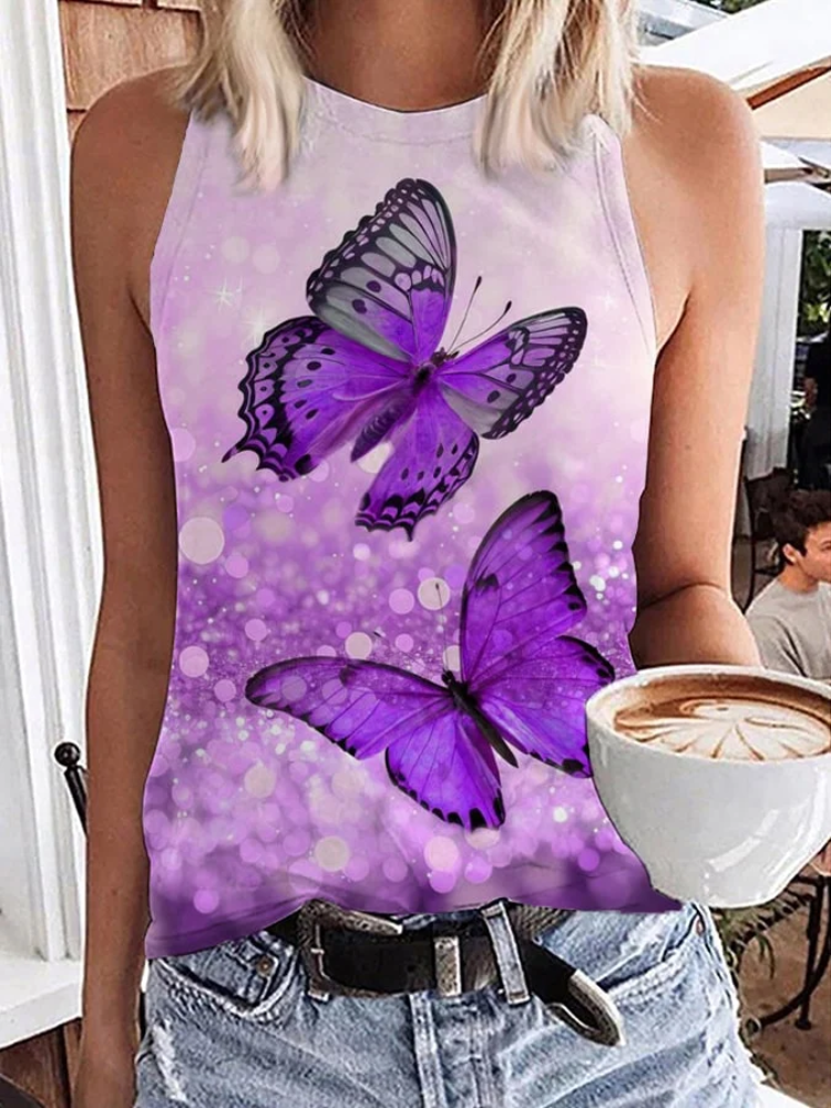 Women's Shiny Butterfly Print Tank Top