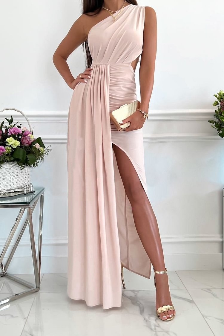 Promsstyle One shoulder waist hollow deep slit asymmetric maxi party dress Prom Dress 2023