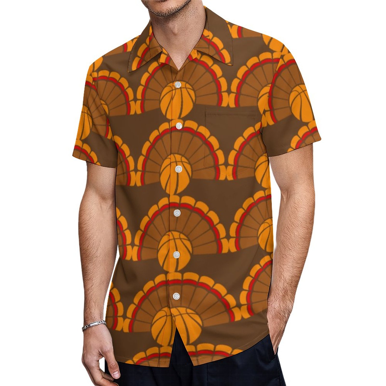 Thanksgiving Basketball Turkey Tail Hawaiian Shirt Mens Button Down Plus Size Tropical Hawaii Beach Shirts