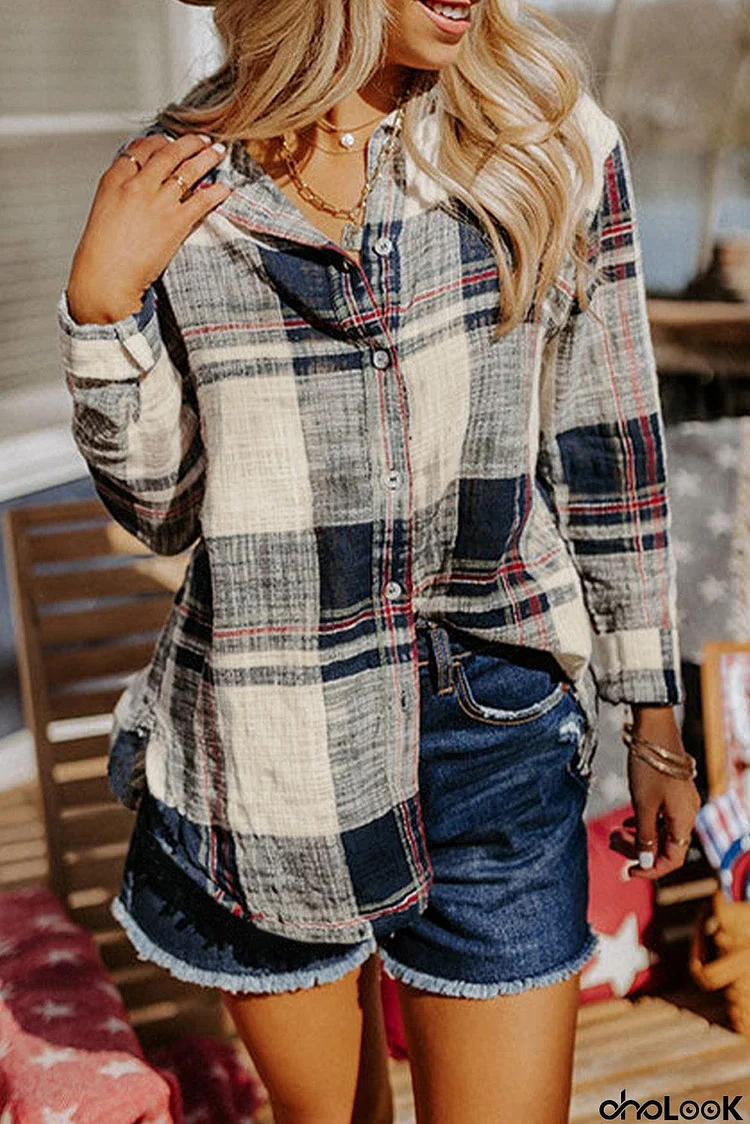 Distressed Raw Edge Plaid Print Shirt