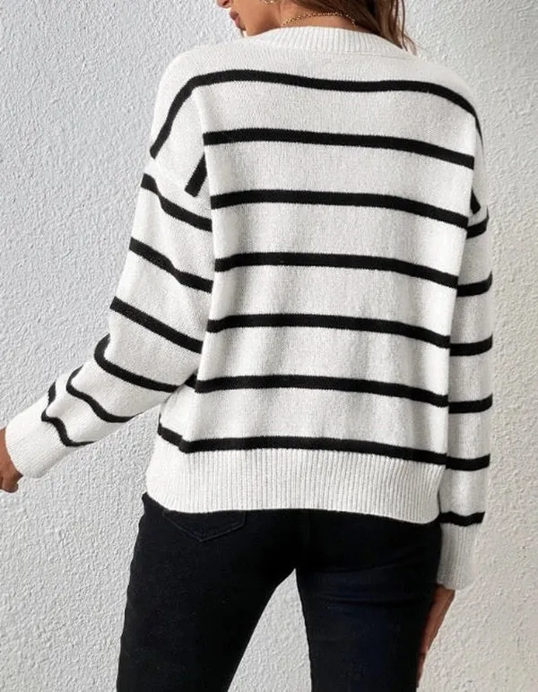 Basic V-Neck Striped Sweater