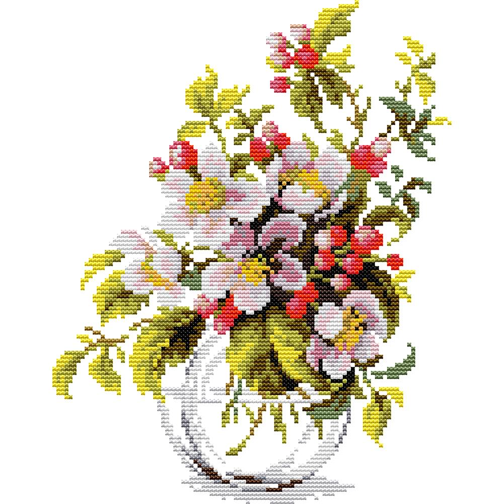 

23*30CM - 14CT Stamped Cross Stitch - Blooming Flower, 501 Original