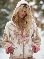 Bohemian Style Women's Winter Warm Flannel Hooded Sweatshirt Coat