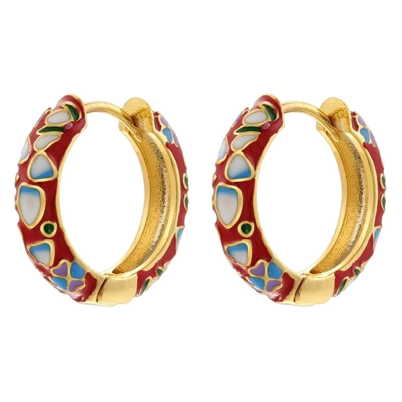 1 Pair Casual Hip-Hop Vacation Flower Petal Enamel Plating Copper 18K Gold Plated Hoop Earrings