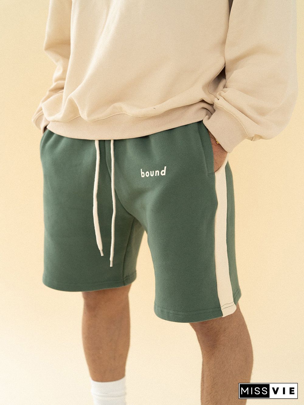 Green Striped Jogging Pants Fashion Casual Sports Shorts